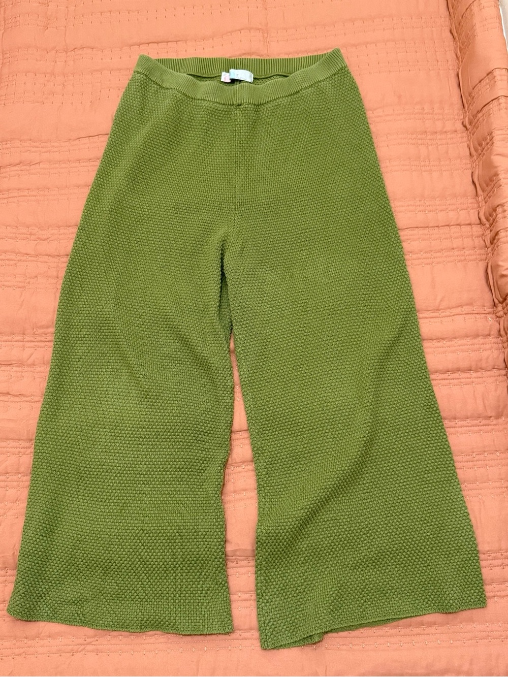 Free People Beach Hailee Waffle Knit Wide Leg green Pants size XL